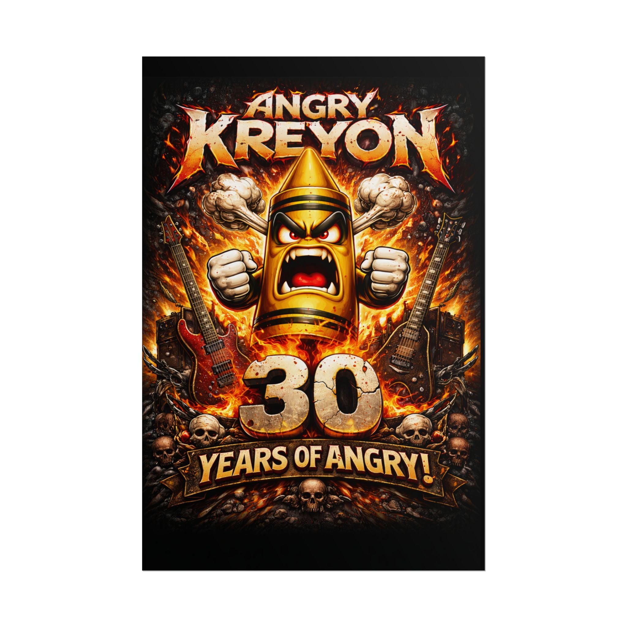 Rolled Poster - "Angry Kreyon: 30 Years of Angry" Rock Band Anniversary Art