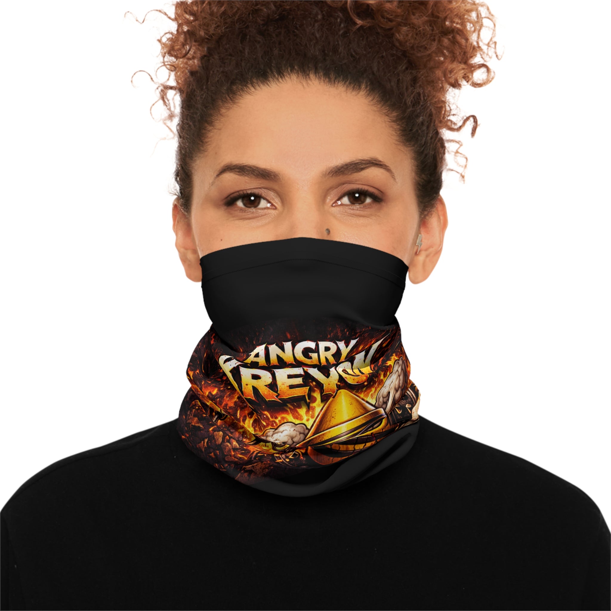 Angry Kreyon Character Neck Gaiter | Fierce Cartoon Microphone Design