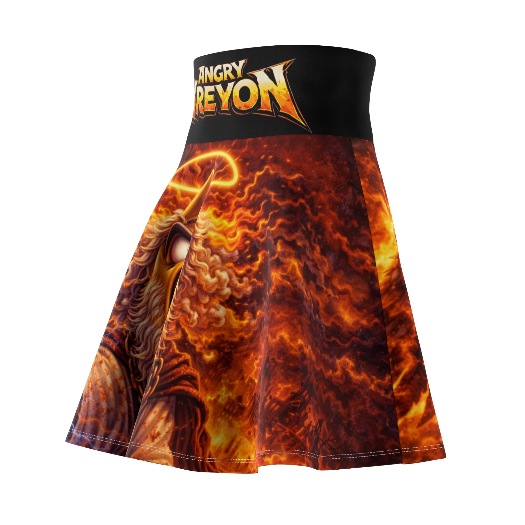 Metal Band Skater Skirt — Angry Mascot Flames Graphic
